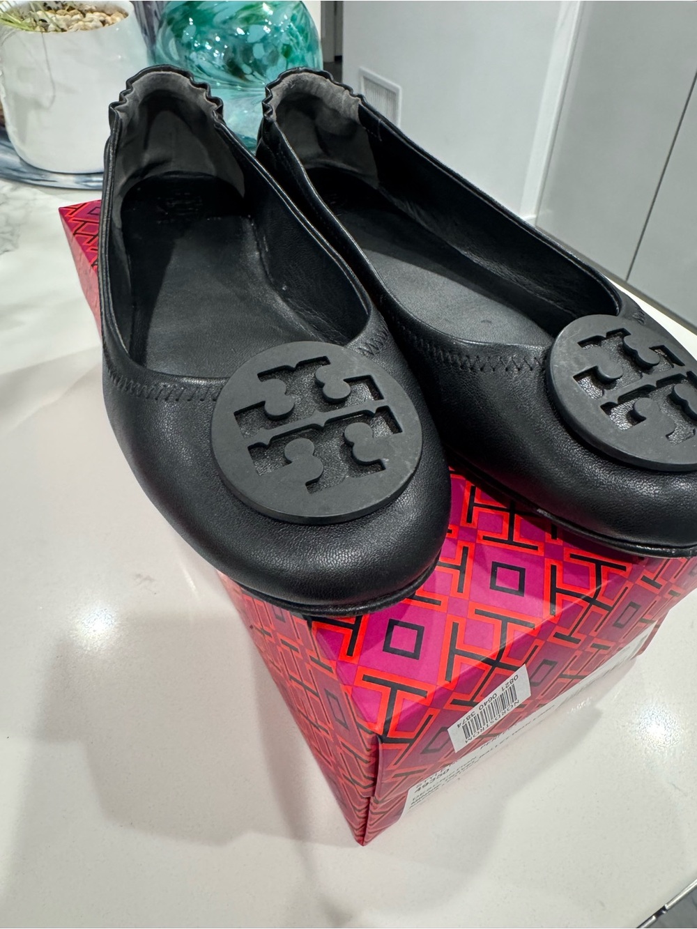Tory Burch Women's Black Minnie travel Logo Ballet Flats Nappa leather size 9